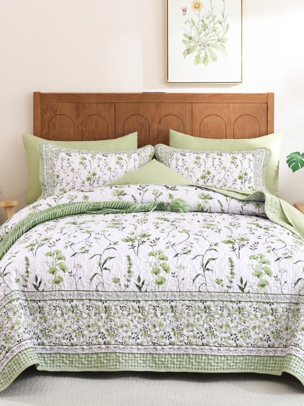 Floral Quilt Set King,Sage Green Bedspread Coverlet Set 3 Pcs